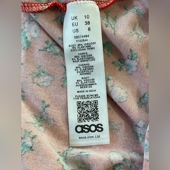 ASOS Shirred Red‎ Ditsy Floral Faux Wrap Dress Size 6 - Picture 7 of 8